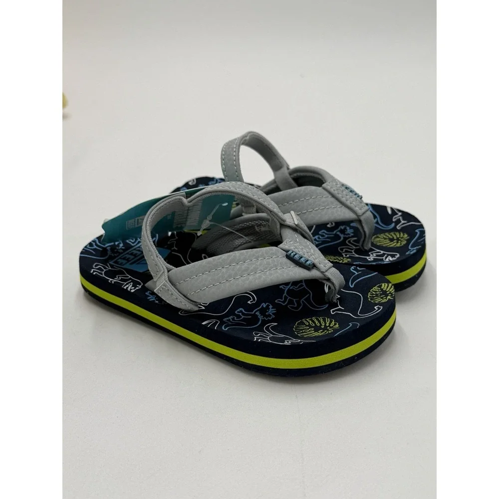 Reef Toddler Little Ahi Water Friendly Dino Flip Flop Boys Girls Size 8 New Blue